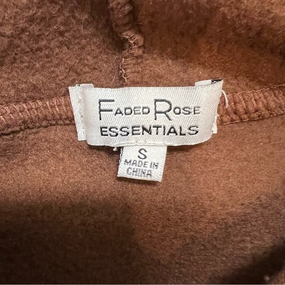 Faded Rose Essentials Positive Vibes Smiley Face Brown Pink Sweatshirt Hoodie S - Picture 7 of 13